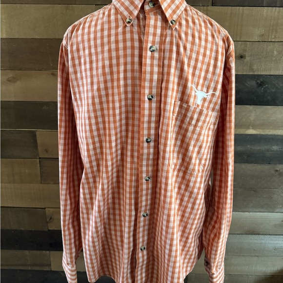 University of Texas Men's Orange Checkered Shirt - Picture 1 of 4